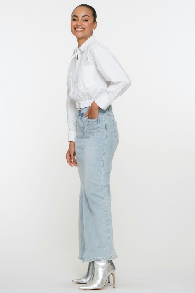 MAXI SPIJKERROK MET PATCH POCKETS 56013 10 HEAVY BLEACHED DENIM